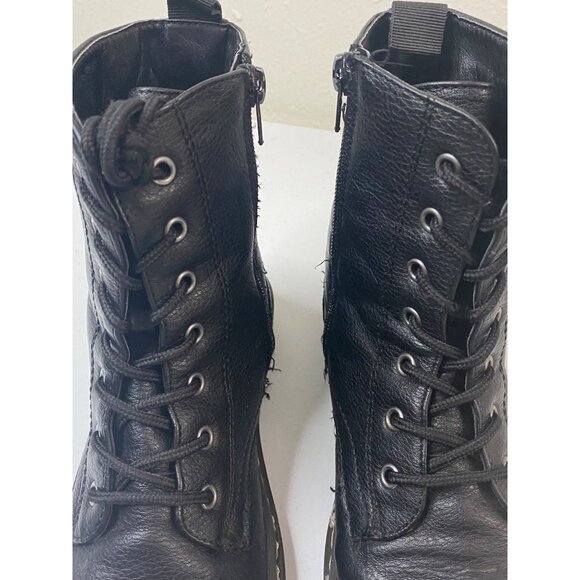 Black Lace-Up Boots With Side Zippers For Girls Size 5 Faux Leat - Picture 5 of 8